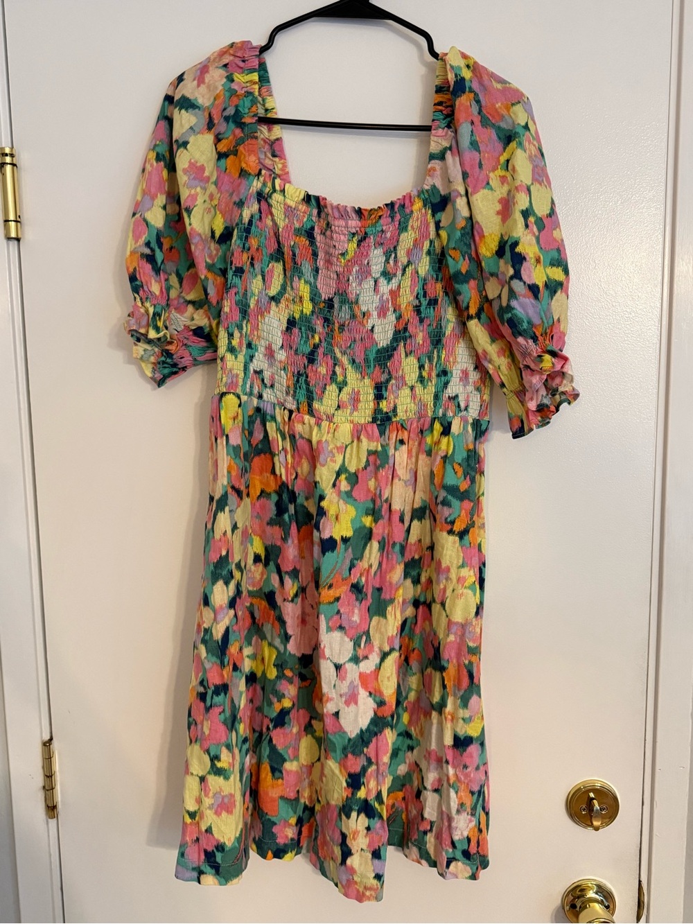 GAP Multicolor Smocked Top with Green & Pink Accents